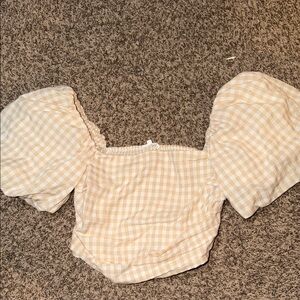 Mimosa Plaid Puff Sleeve Top - Cream